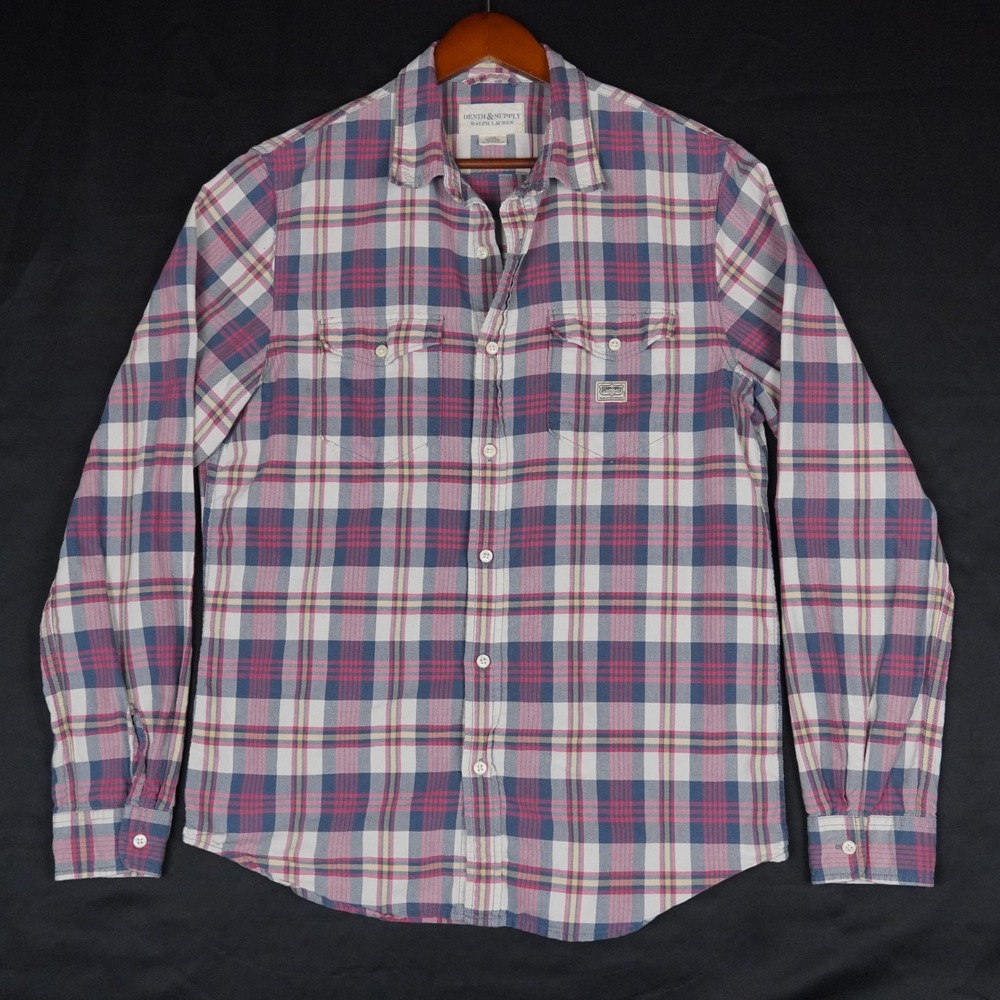 Denim & Supply Ralph Lauren Plaid Shirt Mens Large Blue Red Vintage Cotton
